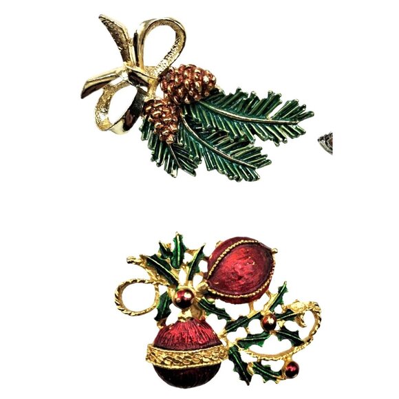 Vintage Christmas Holiday Brooch Pin Set Of 5 With Festive Designs En Rhinestone - Picture 2 of 10